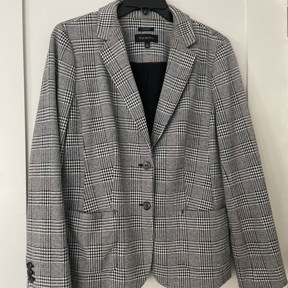 Talbots Women's Black and White Checkered Blazer